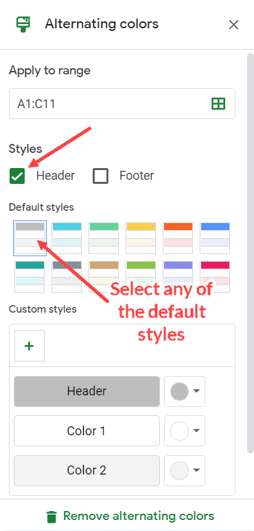 Alternating Color - Shade every other row in Google Sheets