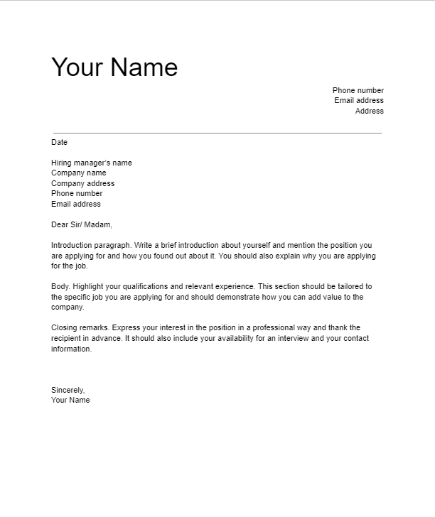 An example cover letter template Google Docs