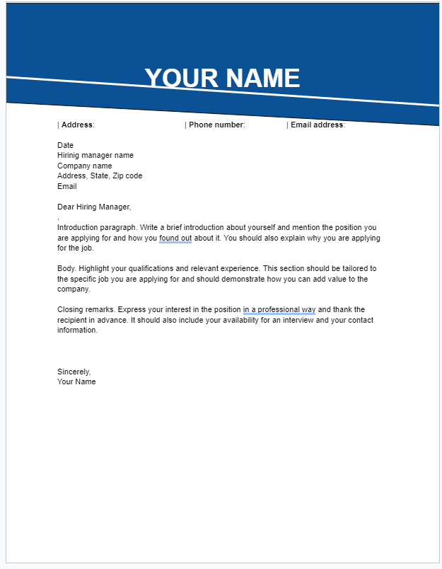 An example Google Docs cover letter template