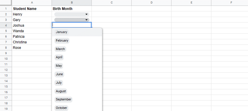 An example of a dropdown list