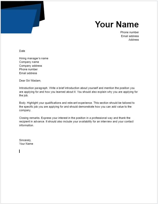 An example of a Google Docs cover letter template 