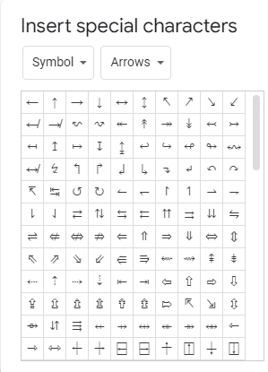 An example of arrow special characters