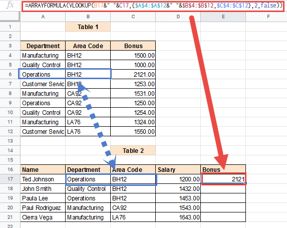 ARRAY VLOOKUP with multiple criteria formula