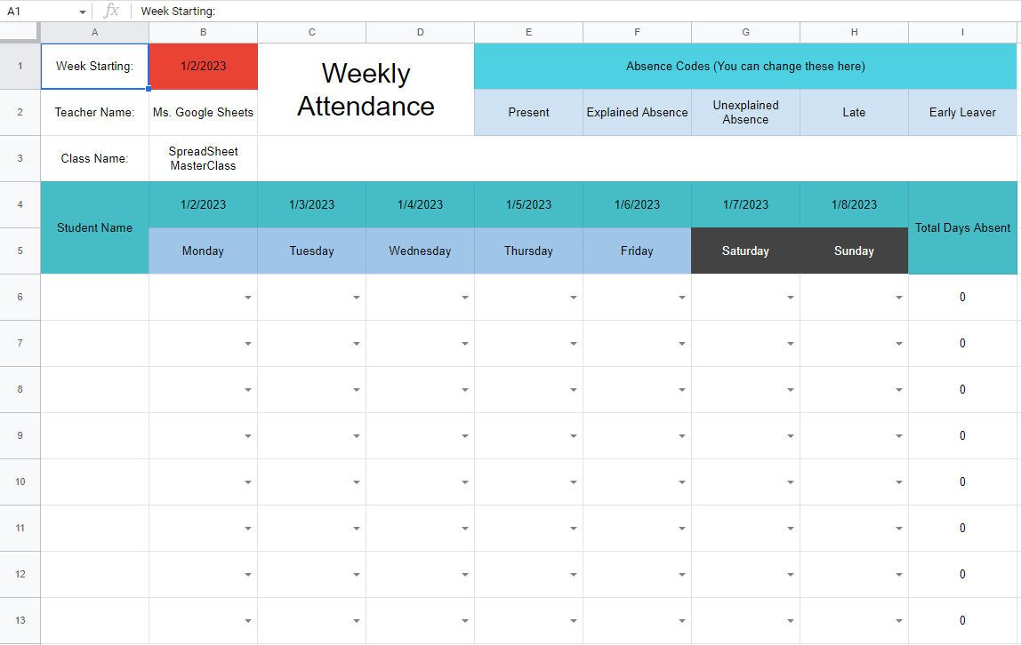 Attendance calendar