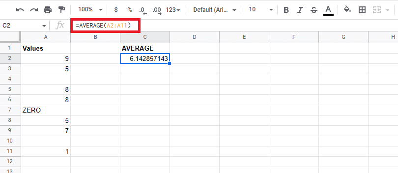 Average with blank cells