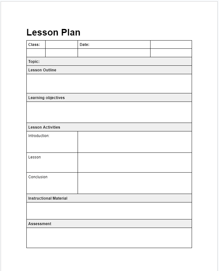 Basic full lesson plan