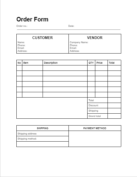 Basic Google Docs Order Form Template