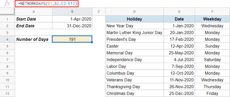 Calculating working days with public holidays accounted for