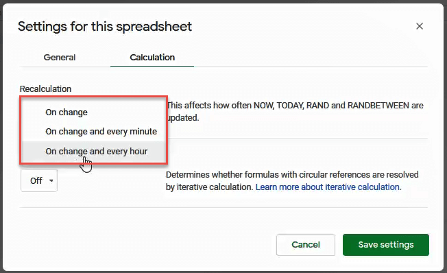 Calculation setting in Google sheets