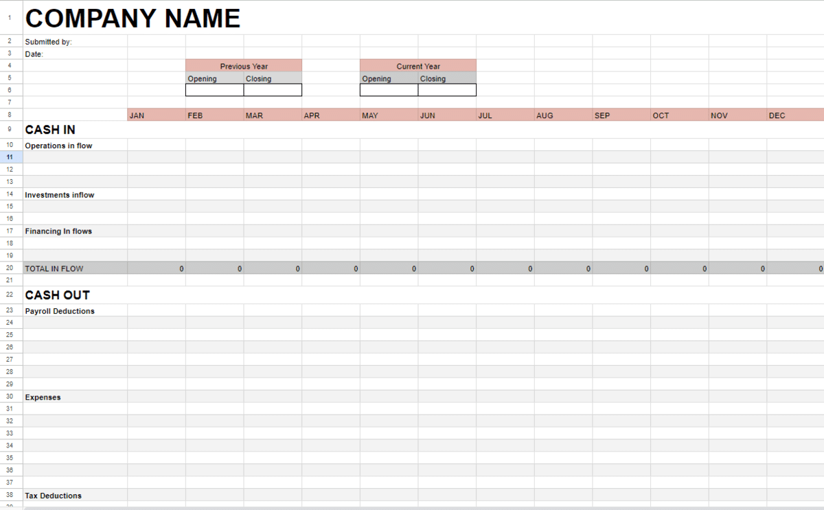 Cash Flow Template Google Sheets - 1