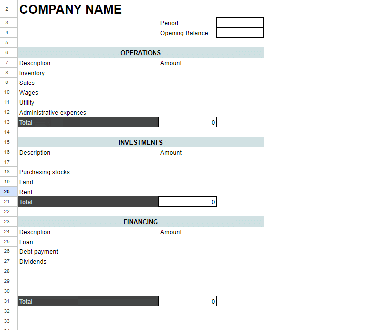 Cash Flow Template Google Sheets - 2