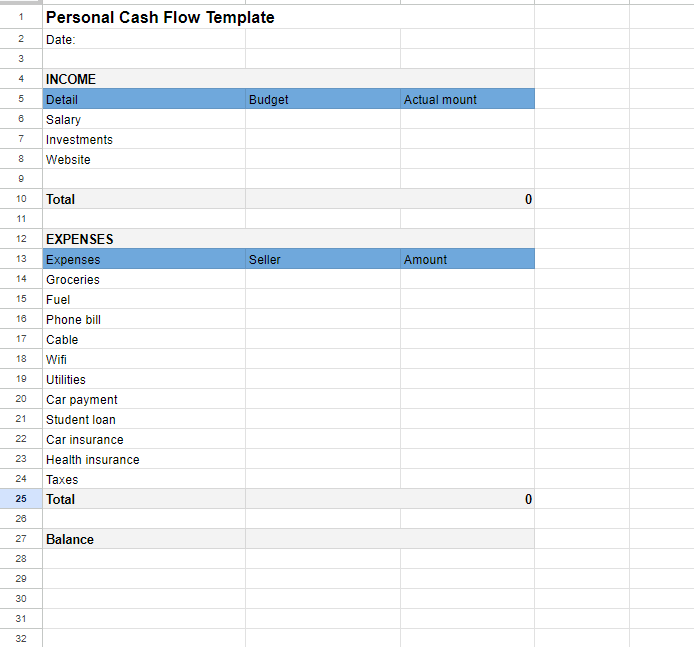 Cash Flow Template Google Sheets - 3