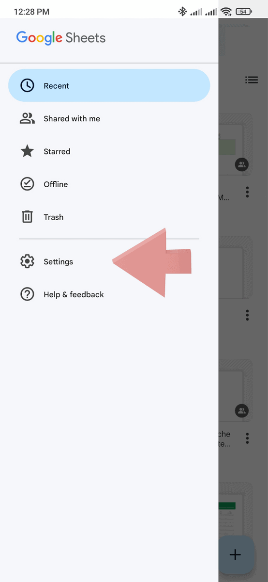 Change the settings google sheets mobile