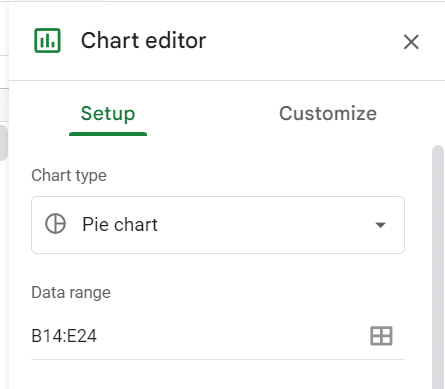 Change the setup of the pie chart