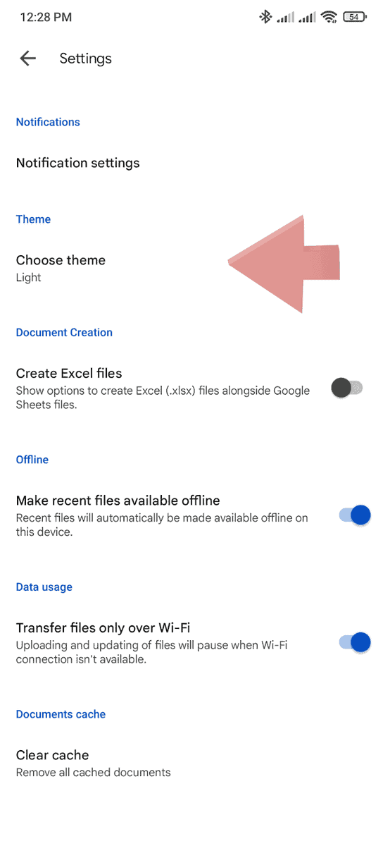 Change the theme in google sheets mobile