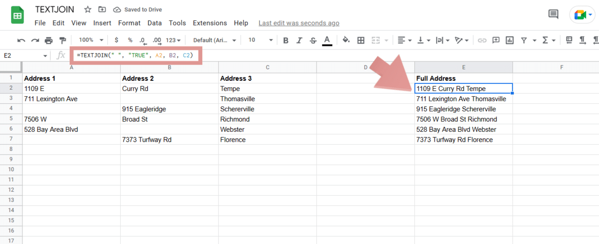 Changing addresses with Google Sheets TEXTJOIN