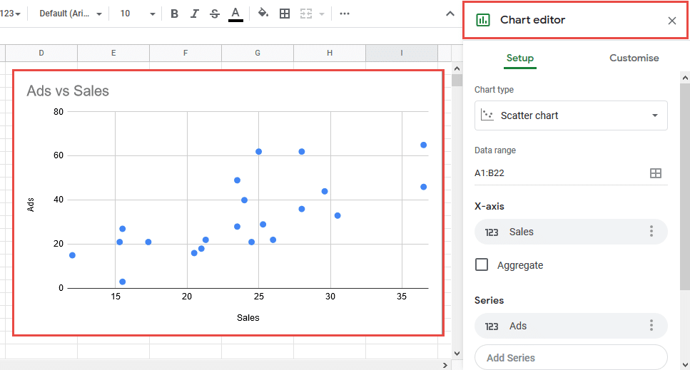 chart editor of the scatter chart