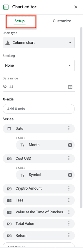 chart setup editor