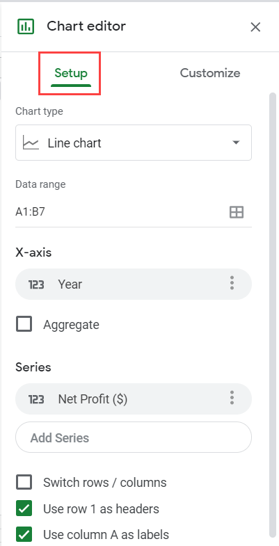 Chart setup