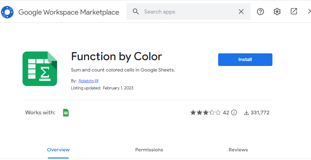 Choose the Function by color add-on and Click Install.