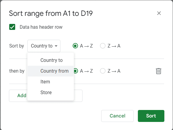 Choose the other sort column you want to add from the drop down menu.