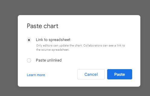 Choose to paste the chart linked or unlinked