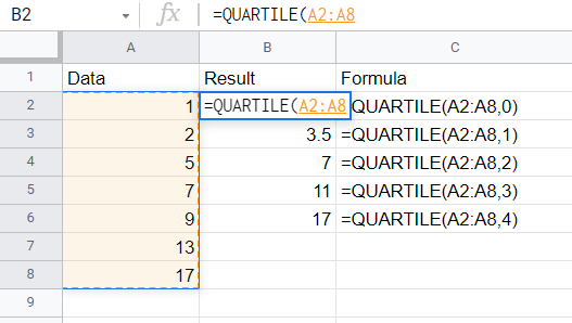 Click and drag over the desired dataset or manually type in the array.