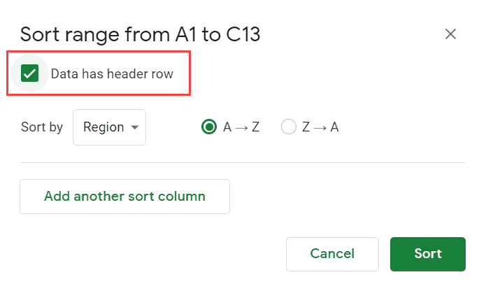 Click Data has header row