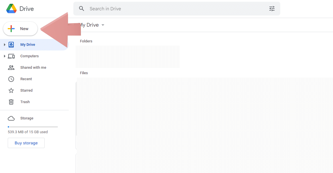 Click New in Google Drive