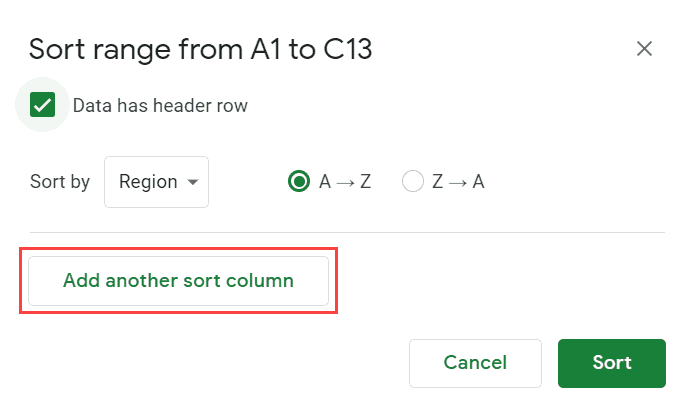 Click on Add another sort column