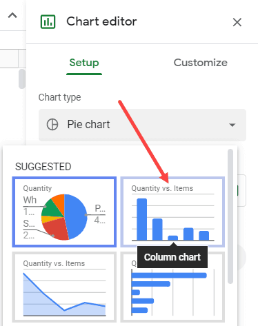 Click on Column chart to insert it