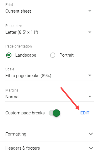 Click on Custom Page Breaks Edits