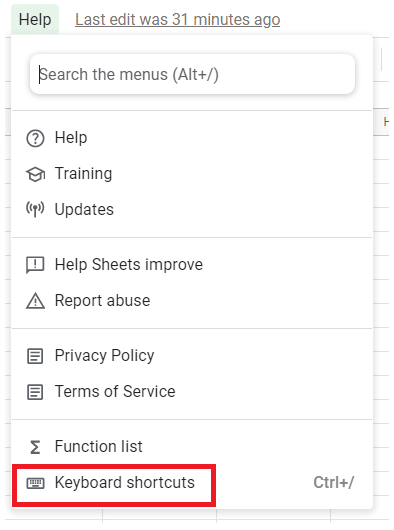 Click on keyboard shortcuts