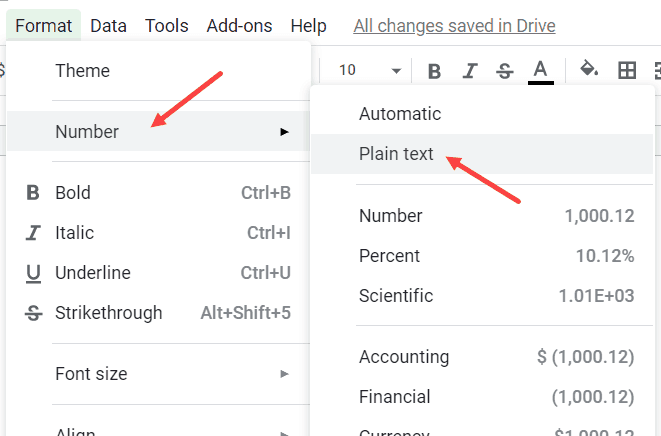 Click on Number and Then click on Plain Text