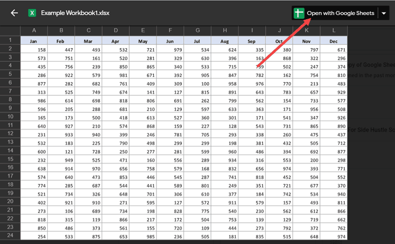 Click on Open with Google Sheets