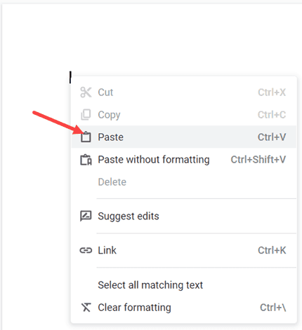 Click on Paste in Google Docs