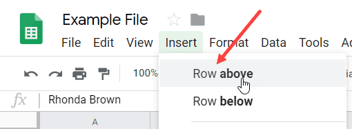 Click on Row Above option