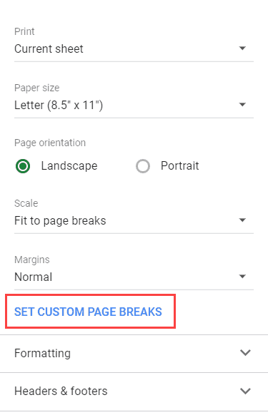 Click on Set Custom Page Breaks