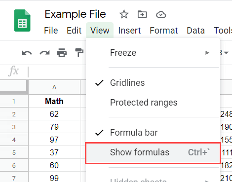 Click on Show formulas option