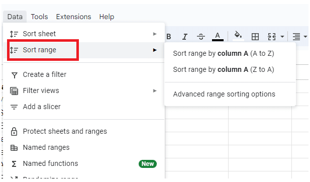 Click on 'Sort range' option