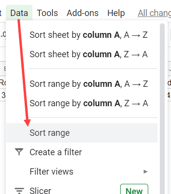 Click on Sort Range option