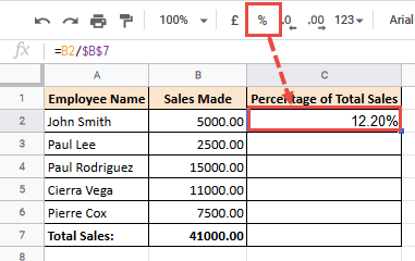 Click on the % icon in the toolbar