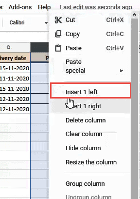 Click on the Insert 1 Left option