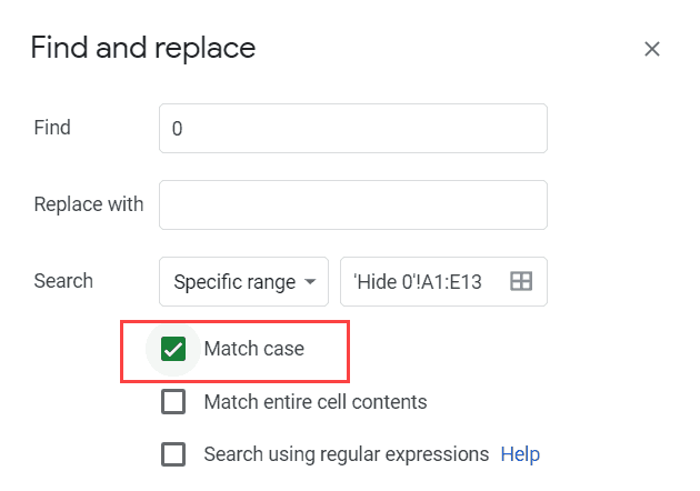 Click on the Match Case option in Find and Replace