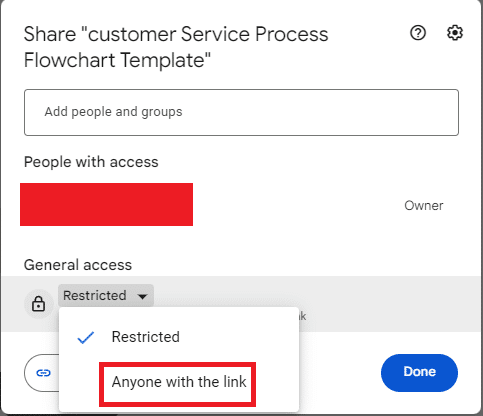 Click on the Restricted dropdown and choose Anyone with link.