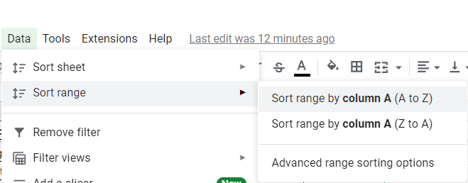 Click on the 'Sort range' option.