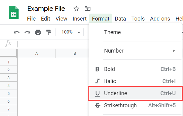 Click on the Underline option