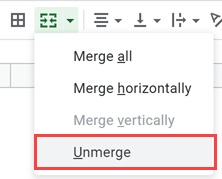 Click on the Unmerge option in the toolbar