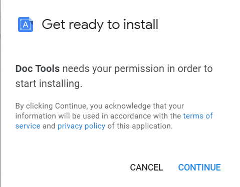 Click the blue Install button, and another window will pop up, wanting you to confirm the installation of the new add-on. Click Continue