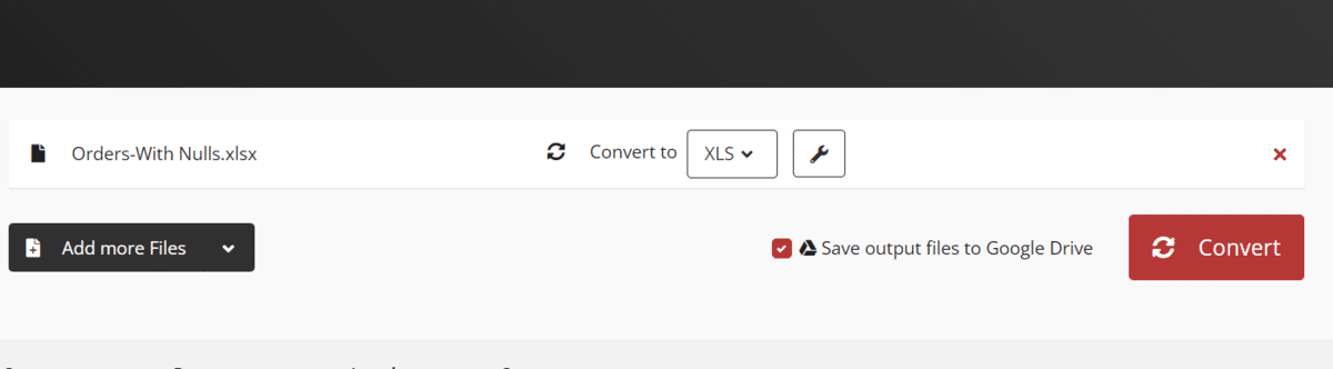 Click the convert to drop down and choose xls.